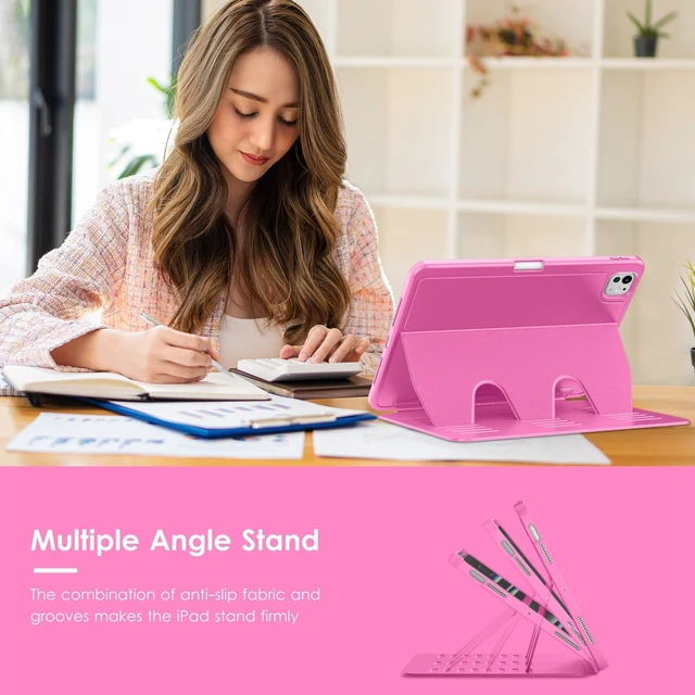Alt view image 10 of 10 - VIKESI Case for iPad Pro 11 inch (M5/M4) 2025/2024,Multiple Angles Magnetic Stand Cover,Shockproof Back,Pencil Holder,and Auto Sleep/Wake,Rose