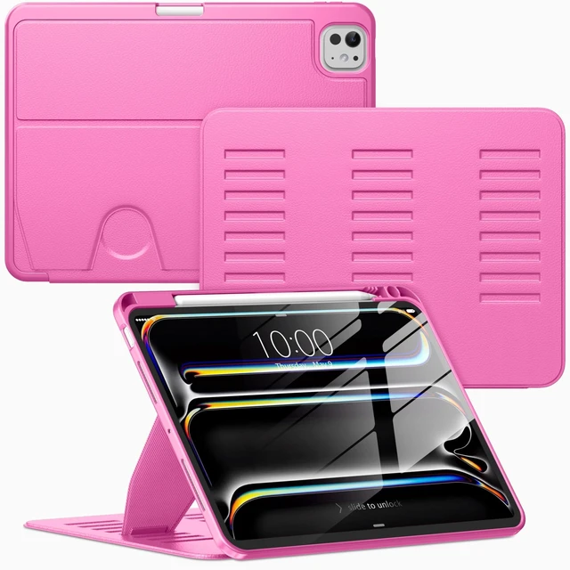 Alt view image 6 of 10 - VIKESI Case for iPad Pro 11 inch (M5/M4) 2025/2024,Multiple Angles Magnetic Stand Cover,Shockproof Back,Pencil Holder,and Auto Sleep/Wake,Rose
