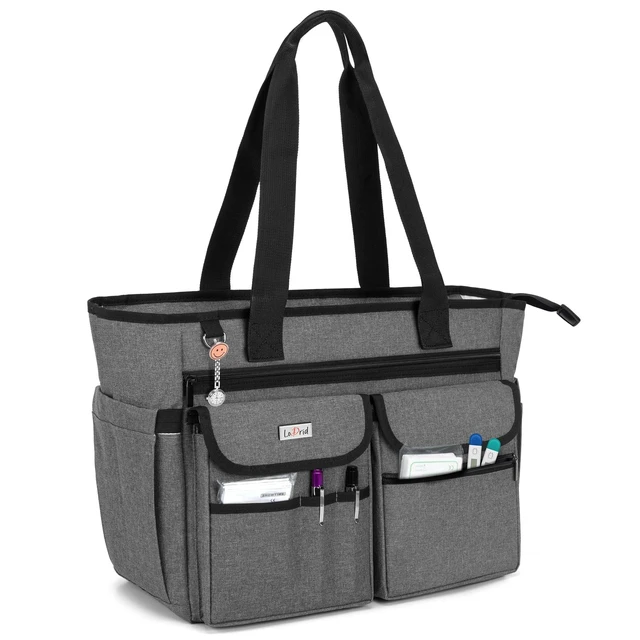 Alt view image 6 of 10 - LoDrid Nurse Tote with Padded Bottom, Separated Storage for Laptops up to 15.6 Inch, Large Compartment, Gray