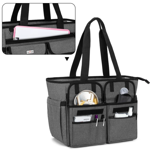 Alt view image 9 of 10 - LoDrid Nurse Tote with Padded Bottom, Separated Storage for Laptops up to 15.6 Inch, Large Compartment, Gray