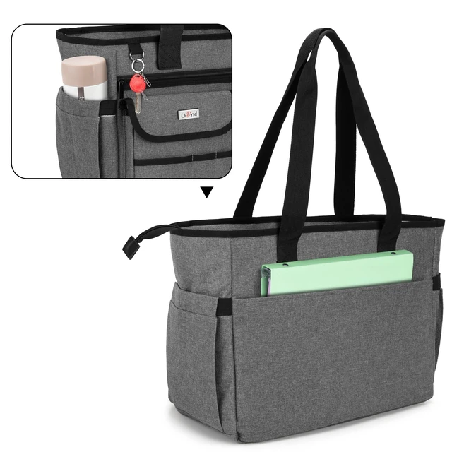 Alt view image 10 of 10 - LoDrid Nurse Tote with Padded Bottom, Separated Storage for Laptops up to 15.6 Inch, Large Compartment, Gray