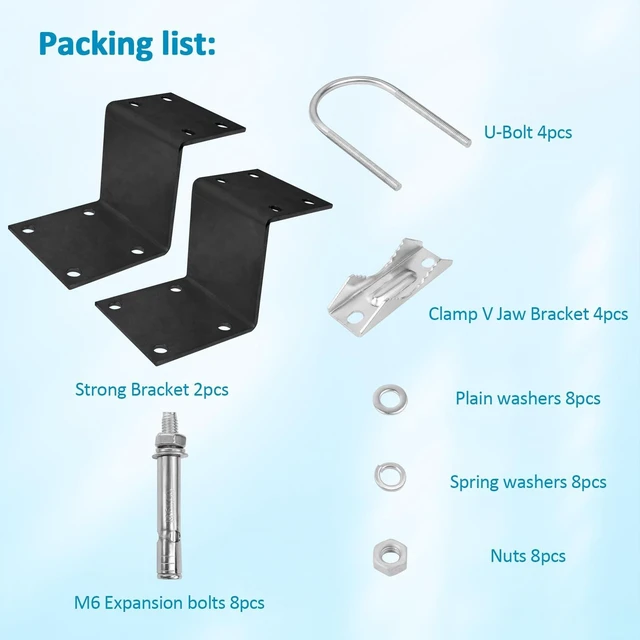 Alt view image 8 of 10 - XRDS-RF Antenna Mount Kit, Black-Coated Pole Mount Bracket with Double U-Bolts Clamp V Jaw Bracket for Outside Home Antenna Holder 3 Sets