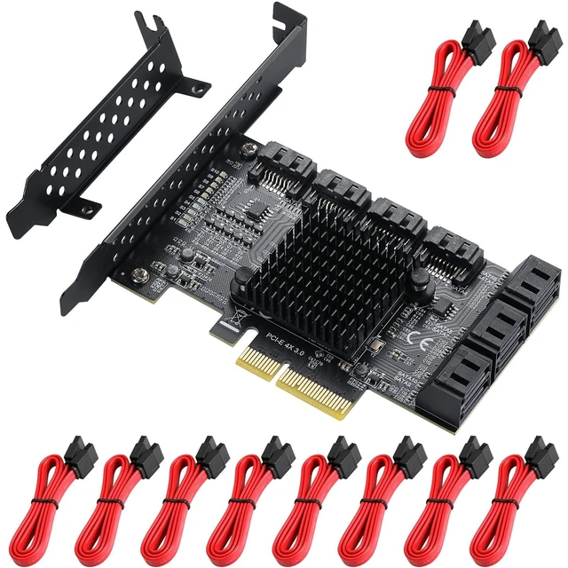 Alt view image 6 of 10 - MZHOU PCIe SATA Controller Card 10 Port with 10 SATA Cables and Low Profile Bracket - 6Gbps 3.0 PCIe Card,Support 10 Port 3.0 Devices