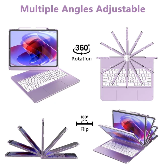 Alt view image 8 of 10 - KBCASE Keyboard Case for iPad Air 13 inch M3/M2 (2025/2024)/for iPad Pro 12.9 6th/5th/4th/3rd Gen (2018-2022), 360Rotatable Case with Touchpad & Pencil Holder for iPad Air 13/Pro 12.9 (Light Purple)