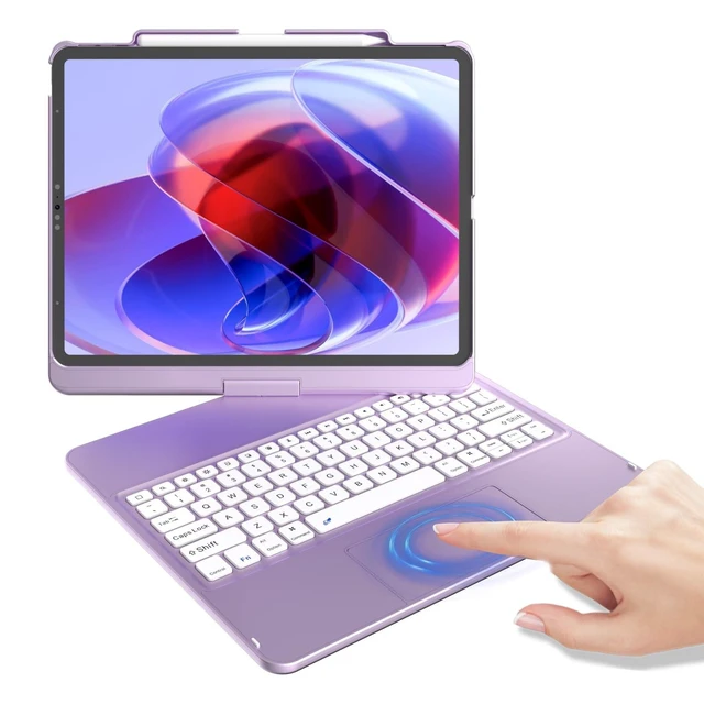 Alt view image 6 of 10 - KBCASE Keyboard Case for iPad Air 13 inch M3/M2 (2025/2024)/for iPad Pro 12.9 6th/5th/4th/3rd Gen (2018-2022), 360Rotatable Case with Touchpad & Pencil Holder for iPad Air 13/Pro 12.9 (Light Purple)