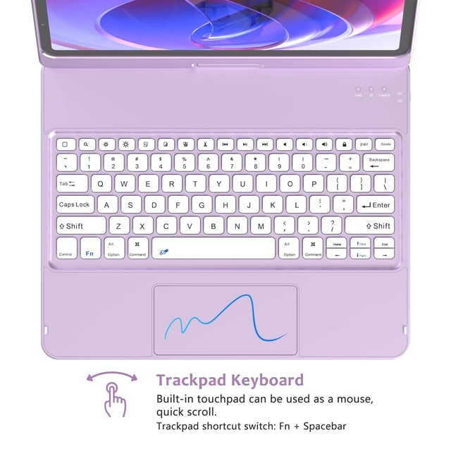 Alt view image 9 of 10 - KBCASE Keyboard Case for iPad Air 13 inch M3/M2 (2025/2024)/for iPad Pro 12.9 6th/5th/4th/3rd Gen (2018-2022), 360Rotatable Case with Touchpad & Pencil Holder for iPad Air 13/Pro 12.9 (Light Purple)