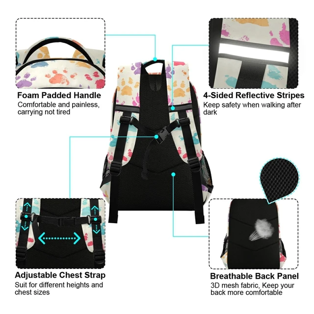 Alt view image 9 of 10 - ALAZA Colorful Dog Paw Print Vinatge Backpacks Travel Laptop Daypack School Book Bag for Men Women Teens Kids