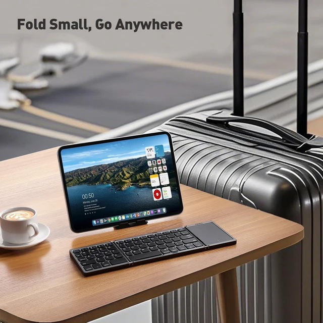 Alt view image 8 of 10 - kidopire Foldable Bluetooth Keyboard with Touchpad, Wireless Folding Portable Keyboards with Stand Holder, Ultra Slim Travel Keyboard for Android Windows iOS Tablet, Pocket-Sized, Gray