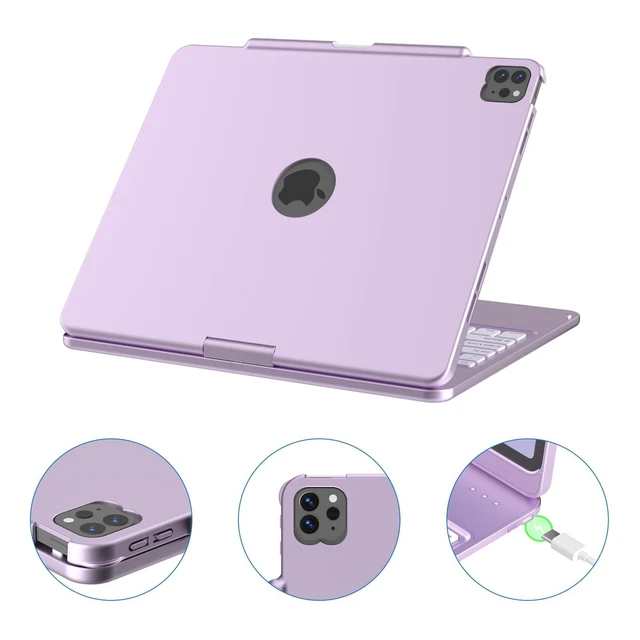 Alt view image 10 of 10 - KBCASE Keyboard Case for iPad Air 13 inch M3/M2 (2025/2024)/for iPad Pro 12.9 6th/5th/4th/3rd Gen (2018-2022), 360Rotatable Case with Touchpad & Pencil Holder for iPad Air 13/Pro 12.9 (Light Purple)