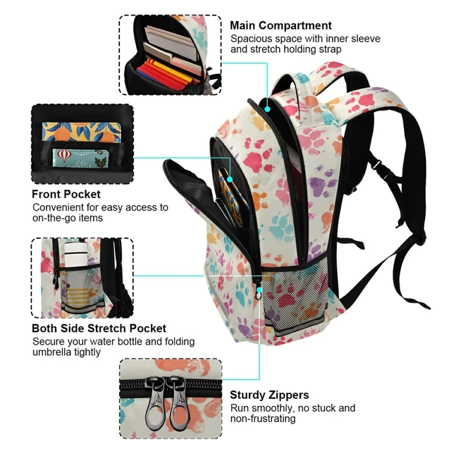 Alt view image 10 of 10 - ALAZA Colorful Dog Paw Print Vinatge Backpacks Travel Laptop Daypack School Book Bag for Men Women Teens Kids