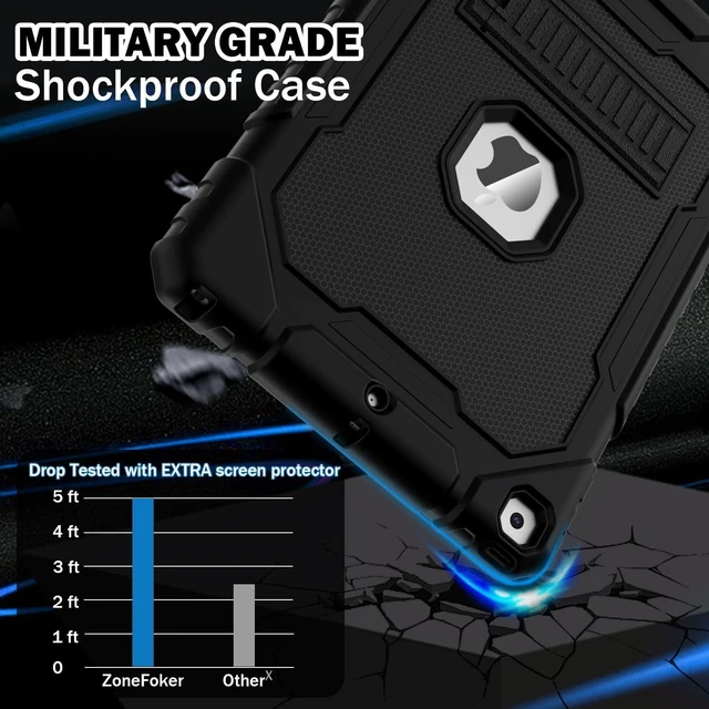Alt view image 8 of 10 - ZoneFoker Case for iPad 9th/8th/7th Generation 2021/2020/2019(10.2 inch), Heavy Duty Military Grade Shockproof Rugged Protective 10.2" Cover with Built-in Stand for iPad 9 8 7 Gen (Black)