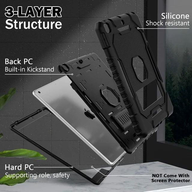 Alt view image 10 of 10 - ZoneFoker Case for iPad 9th/8th/7th Generation 2021/2020/2019(10.2 inch), Heavy Duty Military Grade Shockproof Rugged Protective 10.2" Cover with Built-in Stand for iPad 9 8 7 Gen (Black)