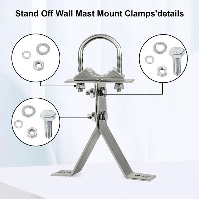 Alt view image 8 of 10 - XRDS-RF Antenna Wall Mount 6 Inch Heavy-Duty Stand Off Wall Mast Mount Windproof Mounting Bracket for TV Mast (2-Leg + 2-Leg)