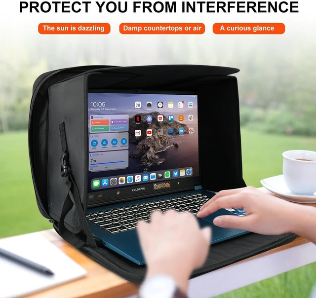 Alt view image 8 of 10 - Comastbo Fits Up to 16" Laptop Sun Shade Bag for Working Outside Foldable,Beach Working Glare Protection,Travel Easy to Carry.UV-Heat Relective