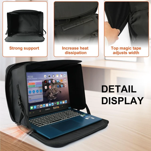 Alt view image 10 of 10 - Comastbo Fits Up to 16" Laptop Sun Shade Bag for Working Outside Foldable,Beach Working Glare Protection,Travel Easy to Carry.UV-Heat Relective