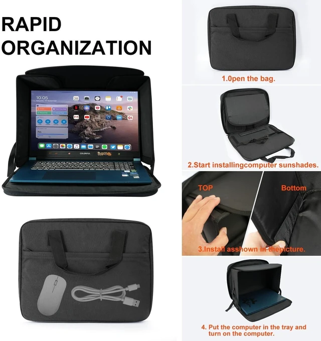 Alt view image 9 of 10 - Comastbo Fits Up to 16" Laptop Sun Shade Bag for Working Outside Foldable,Beach Working Glare Protection,Travel Easy to Carry.UV-Heat Relective