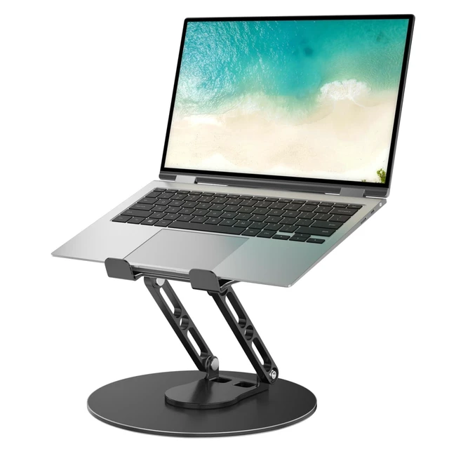 Alt view image 6 of 10 - GleYo Laptop Stand for Desk Adjustable Computer Stand with 360 Rotating Base Ergonomic Laptop Riser Mount for Desk Foldable Protable Computer Desk Fits with MacBook Pro Air, Round Black