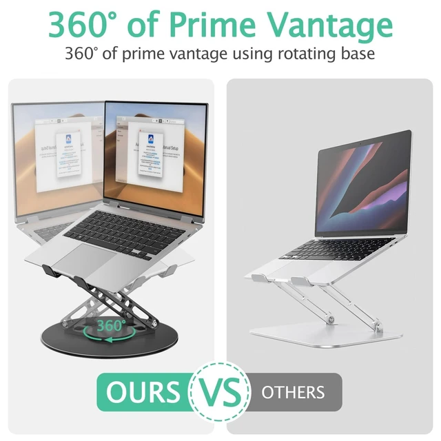 Alt view image 8 of 10 - GleYo Laptop Stand for Desk Adjustable Computer Stand with 360 Rotating Base Ergonomic Laptop Riser Mount for Desk Foldable Protable Computer Desk Fits with MacBook Pro Air, Round Black