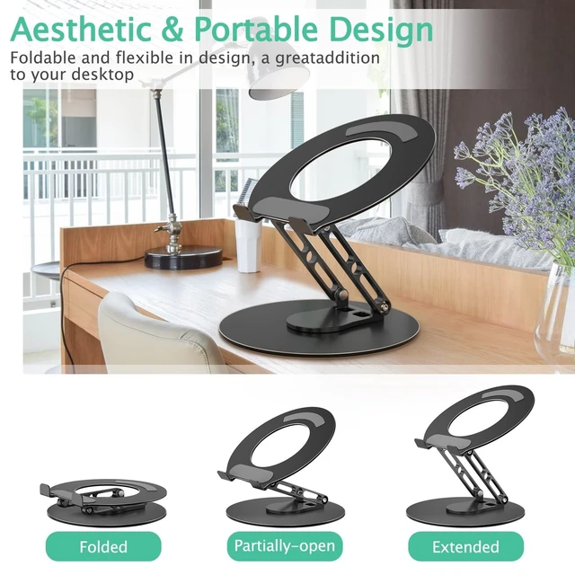 Alt view image 9 of 10 - GleYo Laptop Stand for Desk Adjustable Computer Stand with 360 Rotating Base Ergonomic Laptop Riser Mount for Desk Foldable Protable Computer Desk Fits with MacBook Pro Air, Round Black