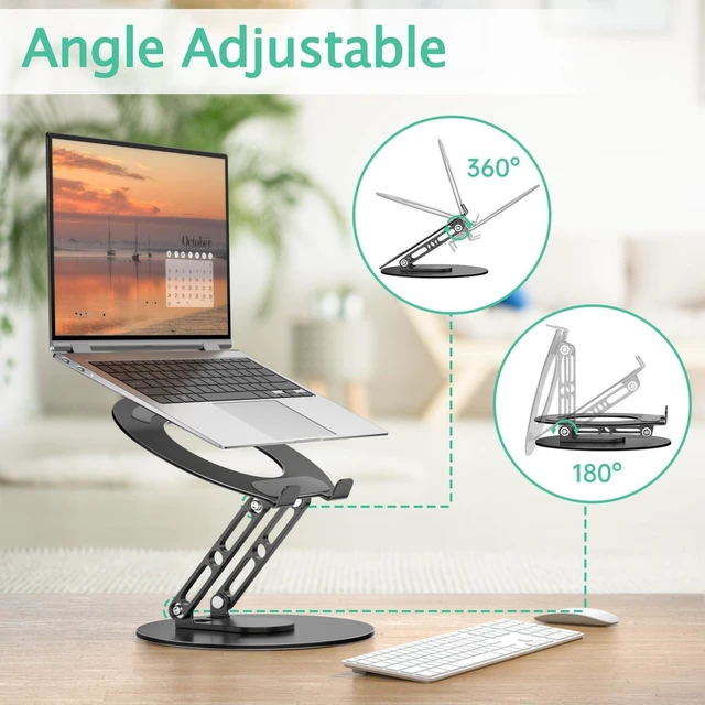 Alt view image 10 of 10 - GleYo Laptop Stand for Desk Adjustable Computer Stand with 360 Rotating Base Ergonomic Laptop Riser Mount for Desk Foldable Protable Computer Desk Fits with MacBook Pro Air, Round Black