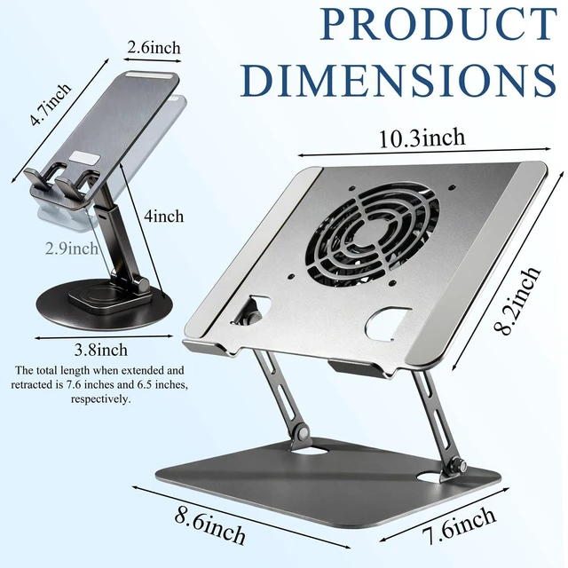 Alt view image 7 of 10 - Laptop Stand for Desk, Laptop Riser with Active Cooling Fan, Widely Compatible with MacBook and Other Computer AccessoriesComputer Stand for Laptop