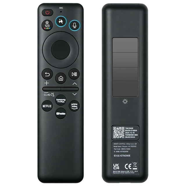 Alt view image 11 of 12 - New BN59-01480A TM2360E Solar Smart AI Voice Remote, Rechargeable Solar Cell & USB-C Charging Bluetooth Remote Control, Compatible with Samsung 2023-2025 Neo QLED/OLED Smart TVs - Black