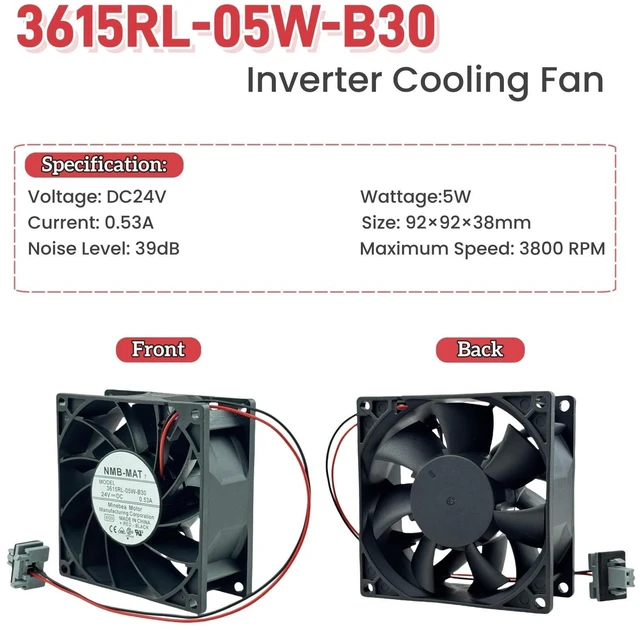 Alt view image 7 of 10 - 3615RL-05W-B30 Inverter Cooling Fan, DC24V 0.53A 929238mm Cooling Fan 3615RL-05W-B30