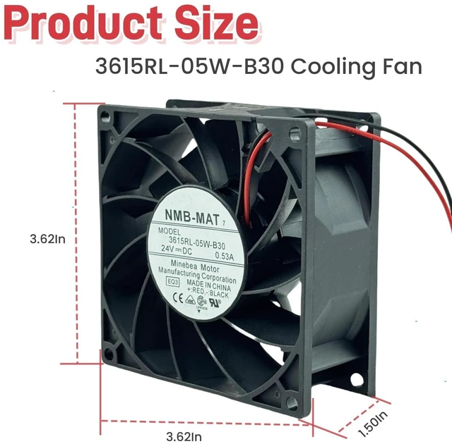 Alt view image 8 of 10 - 3615RL-05W-B30 Inverter Cooling Fan, DC24V 0.53A 929238mm Cooling Fan 3615RL-05W-B30