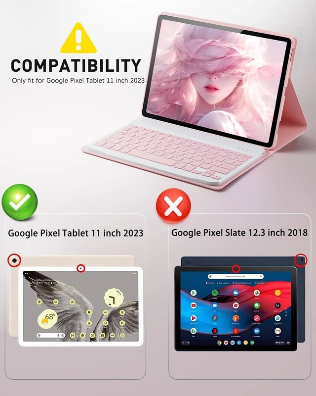 Alt view image 7 of 10 - TUNKARMOR Keyboard Case for Google Pixel Tablet 11 inch 2023, Mouse and Detachable Keyboard, PU Leather Cover Case Auto Sleep/Wake - Pink