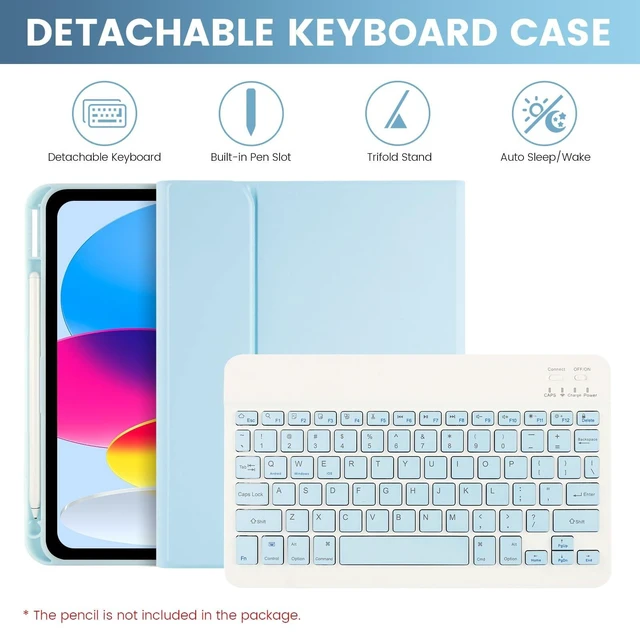 Alt view image 8 of 10 - SOPPY Bluetooth Keyboard Case with Mouse for iPad 11th Gen. (A16) 11-inch 2025, 10th Generation 10.9 inch 2022, Detachable Protective Cover, with Built-in Pen Holder, USB-C Rechargeable, Blue