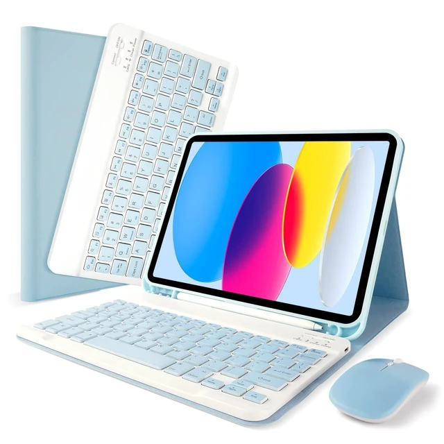 Alt view image 6 of 10 - SOPPY Bluetooth Keyboard Case with Mouse for iPad 11th Gen. (A16) 11-inch 2025, 10th Generation 10.9 inch 2022, Detachable Protective Cover, with Built-in Pen Holder, USB-C Rechargeable, Blue
