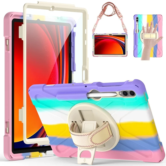 Alt view image 6 of 10 - Gerutek Case for Samsung Galaxy Tab S10 Plus/S9 Plus/S9 FE Plus/S8 Plus/S7 Plus/S7 FE 12.4 inch, Full-Body Drop Protective Case with Screen Protector, Pencil Holder, Hand Stand Strap, Colorful Pink