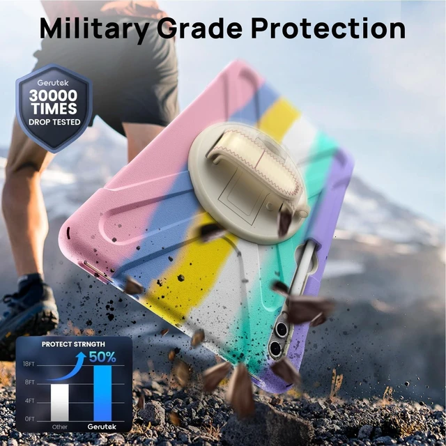 Alt view image 9 of 10 - Gerutek Case for Samsung Galaxy Tab S10 Plus/S9 Plus/S9 FE Plus/S8 Plus/S7 Plus/S7 FE 12.4 inch, Full-Body Drop Protective Case with Screen Protector, Pencil Holder, Hand Stand Strap, Colorful Pink