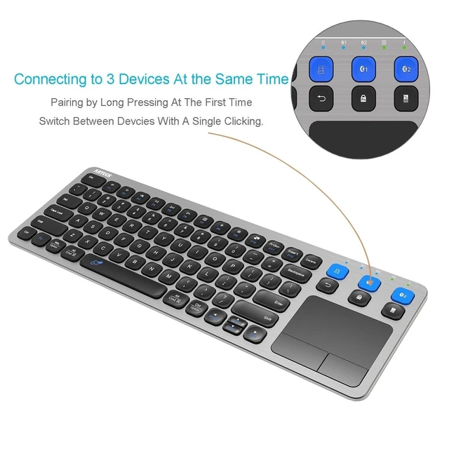 Alt view image 12 of 12 - Arteck Universal 2.4G Wireless and Bluetooth Touch TV Keyboard Multi-Device with Easy Media Control and Build-in Touchpad Keyboard for Smart TV, TV Box, TV-Connected Computer, Mac, HTPC