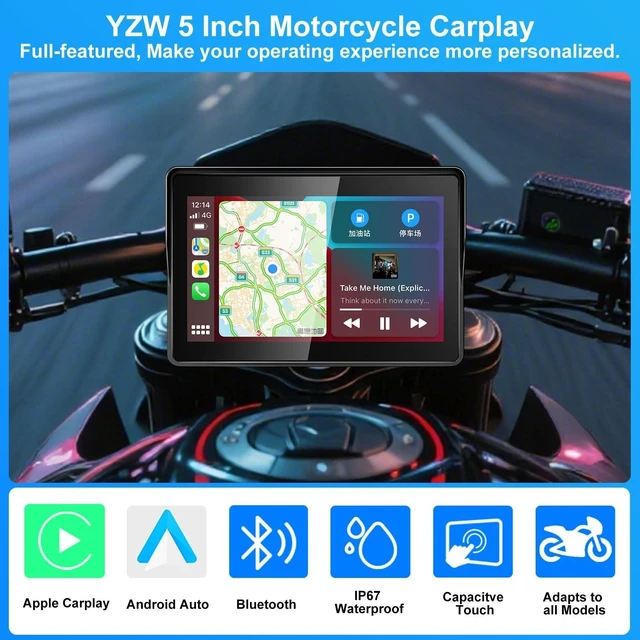 Alt view image 12 of 12 - 2026 YZW GPS Carplay 5 inch for Motorcycle with Wireless CarPlay & Android Auto, IP69K Waterproof Touch Screen, GPS Nevigation, Supports Bluetooth, Siri, Google Assistant, Vioce Control, Bracket