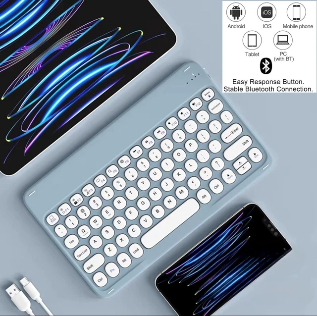 Alt view image 8 of 10 - Round Keys Keyboard Case for iPad mini 7(A17 Pro)/Mini 6, Cute Color Folio Stand Cover with Upper Pencil Holder/Magnetic Detachable Keyboard for iPad mini 7th/mini 6th GenerationBlack
