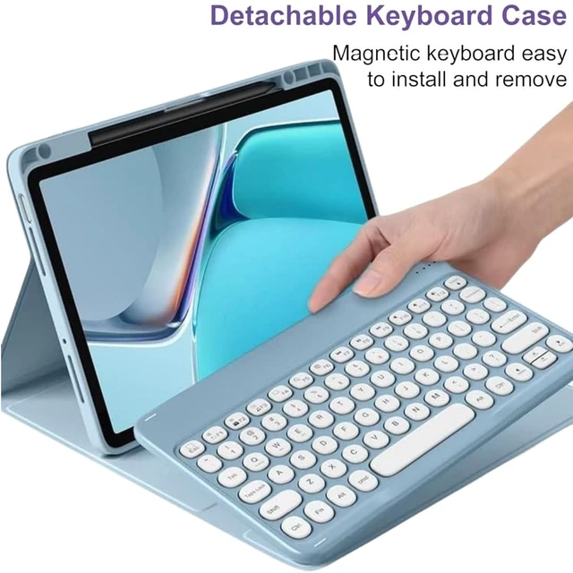 Alt view image 7 of 10 - Round Keys Keyboard Case for iPad mini 7(A17 Pro)/Mini 6, Cute Color Folio Stand Cover with Upper Pencil Holder/Magnetic Detachable Keyboard for iPad mini 7th/mini 6th GenerationBlack