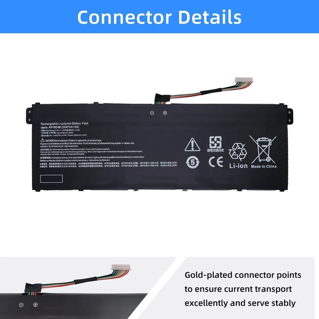 Alt view image 8 of 10 - NBULBL AP18C4K Battery Replacement for Acer Aspire 5 A515-43 A515-43-R057 A515-43-R19L A515-43-R9B1 A515-43G A515-43G-R05T A515-43G-R1SJ A515-43G-R2W2 Spin 3 SP314-54N 11.4V 48Wh 4200mAh