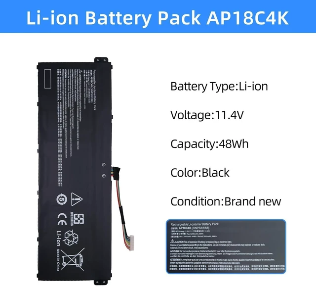 Alt view image 7 of 10 - NBULBL AP18C4K Battery Replacement for Acer Aspire 5 A515-43 A515-43-R057 A515-43-R19L A515-43-R9B1 A515-43G A515-43G-R05T A515-43G-R1SJ A515-43G-R2W2 Spin 3 SP314-54N 11.4V 48Wh 4200mAh
