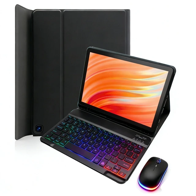 Alt view image 6 of 10 - GYSDCAZ Keyboard Case for Kindle Fire HD 10&10 Plus (2021&2023) 10.1 inch, 7 Color Rainbow Backlight Detachable Bluetooth Keyboard with Mouse (Black)