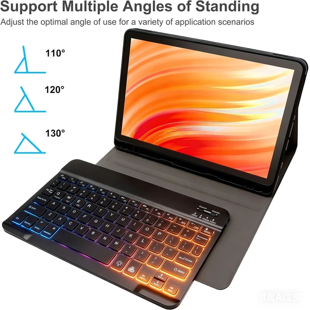 Alt view image 8 of 10 - GYSDCAZ Keyboard Case for Kindle Fire HD 10&10 Plus (2021&2023) 10.1 inch, 7 Color Rainbow Backlight Detachable Bluetooth Keyboard with Mouse (Black)