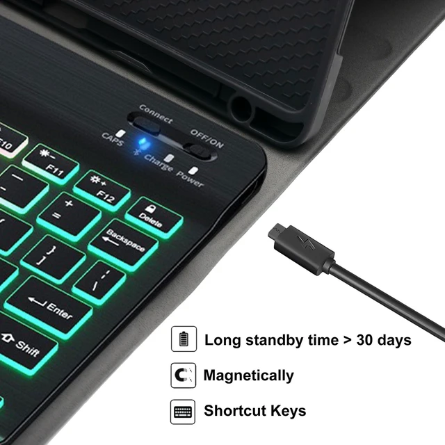 Alt view image 9 of 10 - GYSDCAZ Keyboard Case for Kindle Fire HD 10&10 Plus (2021&2023) 10.1 inch, 7 Color Rainbow Backlight Detachable Bluetooth Keyboard with Mouse (Black)