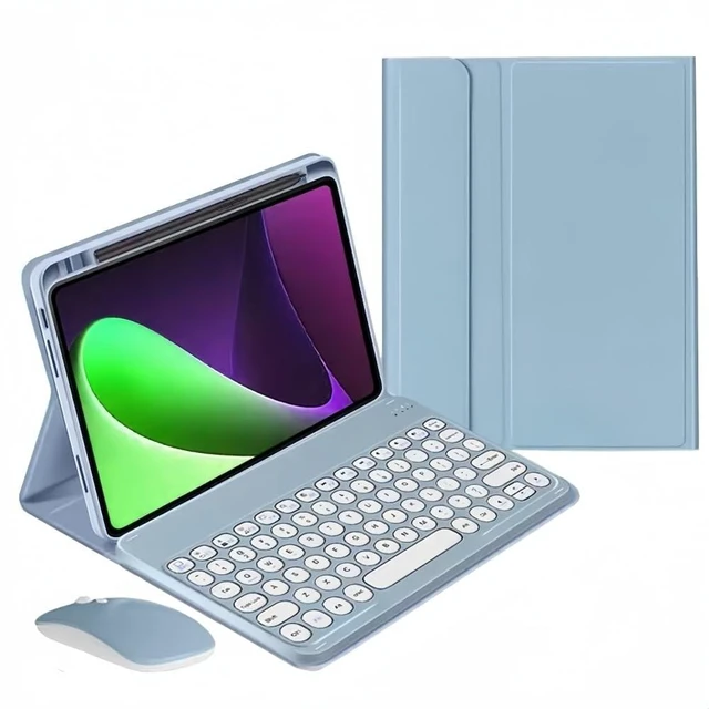 Alt view image 6 of 10 - kaidisen Keyboard Case for iPad Air 11 inch M3/M2 (2025/2024), Air 5th/4th Gen 10.9 inch/iPad Pro 11 inch 4th/3rd/2nd Gen Case with Keyboard and Mouse, Detachable Candy Color Round Key,Mist Blue