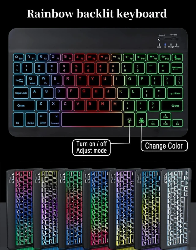Alt view image 8 of 10 - Disonbeir Rainbow Backlit Keyboard Case for Galaxy Tab S6 Lite 10.4" Case with Mouse and 7 Colors RGB Colorful Backlight Detachable Bluetooth Keyboard,Mint Green+White