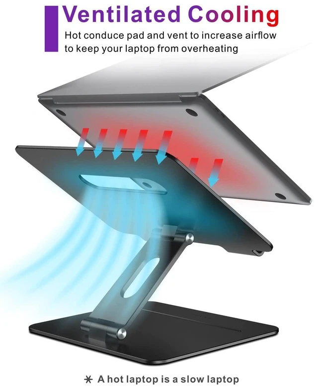 Alt view image 9 of 10 - brocoon Adjustable MacBook Laptop Stand for Desk ^^ Ergonomic Aluminum Laptop Riser with Heat-Vent, Compatible for 10-17" Laptops, Dark Black