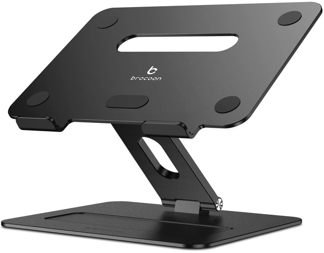 Alt view image 6 of 10 - brocoon Adjustable MacBook Laptop Stand for Desk ^^ Ergonomic Aluminum Laptop Riser with Heat-Vent, Compatible for 10-17" Laptops, Dark Black