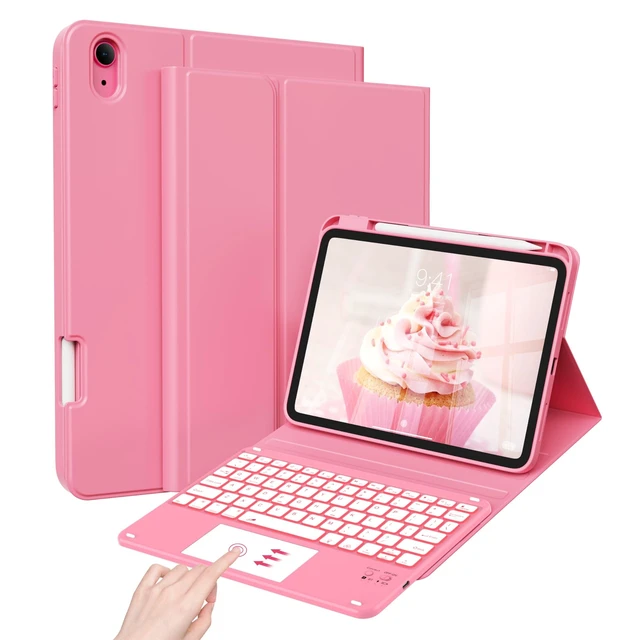 Alt view image 6 of 10 - JKSML Case for iPad 10th/11th (A16) Gen with 7 Colors Backlight Touchpad Keyboard and Pencil Holder, Detachable Wireless Bluetooth Keyboard, 10.9inch/11inch Case, Backlit Trackpad Rose-Pink