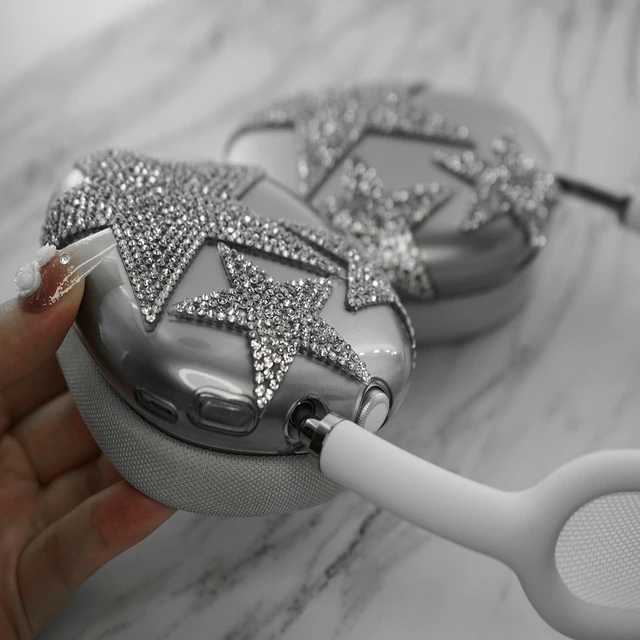 Alt view image 12 of 12 - MORWLAT Case Cover for AirPods Max Glittering Rhinestones Stars, Clear Sparkling Cute Soft Cases for Women Accessories Protective Cover for Apple AirPods Max (Black Stars)