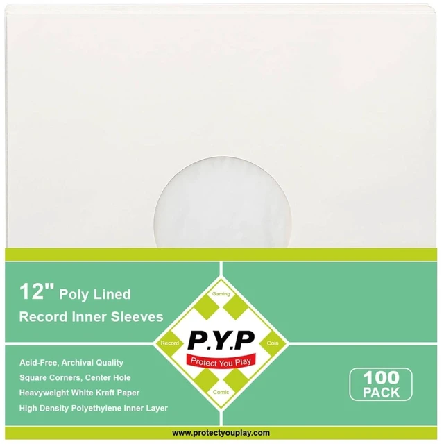 Alt view image 11 of 12 - 100ct 12-Inch Poly-Lined Record Inner-Sleeves - White Kraft Paper for 33 RPM LP Vinyl Record Albums, Center Hole, Heavyweight Record Jacket Covers for Vinyl Records Collection Storage
