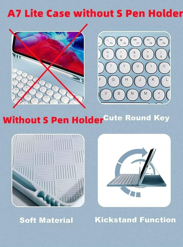 Alt view image 10 of 10 - QIYIBOCASE Galaxy Tab A7 Lite 8.7 Inch 2021 Keyboard Case Without S Pen Holder, Magnetic Detachable Wireless Round Keys Keyboard Case for Galaxy A7 Lite 8.7" Model (SM-T220/T225/T227) (Mint Green)